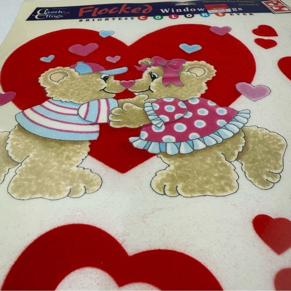 1998 Flocked Window Clings Valentines Bears Classic Clings NEW